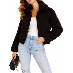 LEVIS Kate Black Sherpa Jacket‎ Zip Front Teddy Fleece Cropped Coat NWT S